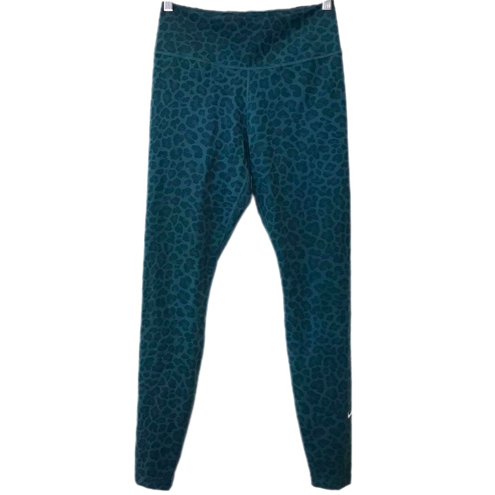 Nike Women’s Leggings, dri-fit teal sparkle leopard print, midrise + full length